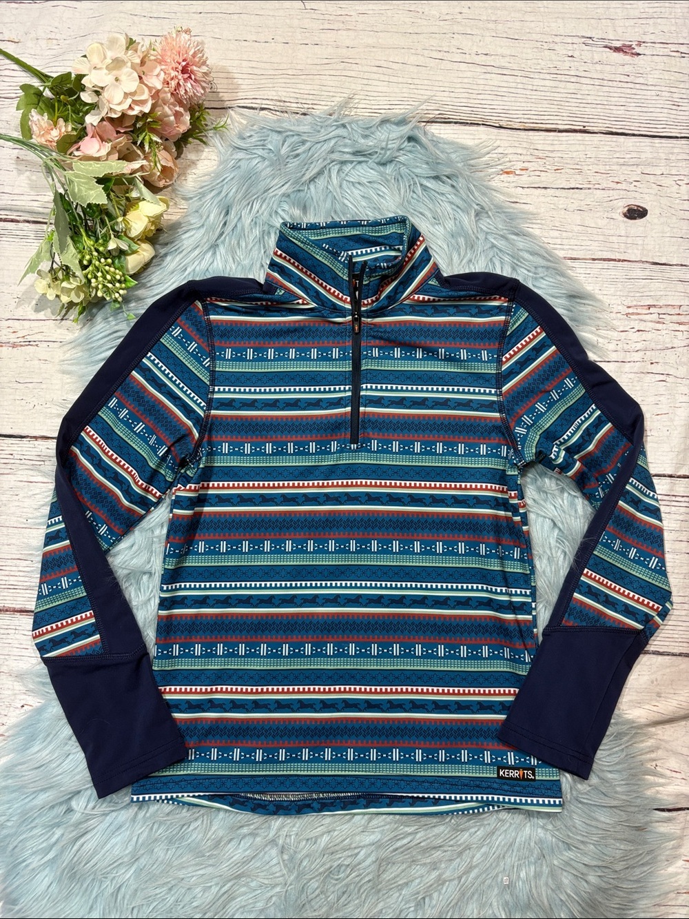 Kerrits Kids Fair Isle Fleece Tech Equestrian 1/4 Sleeve Pullover Top
